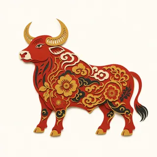 Papercut-style illustration of the Ox