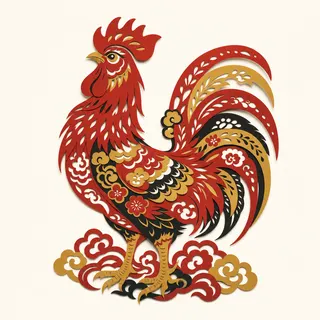 Papercut-style illustration of the Rooster